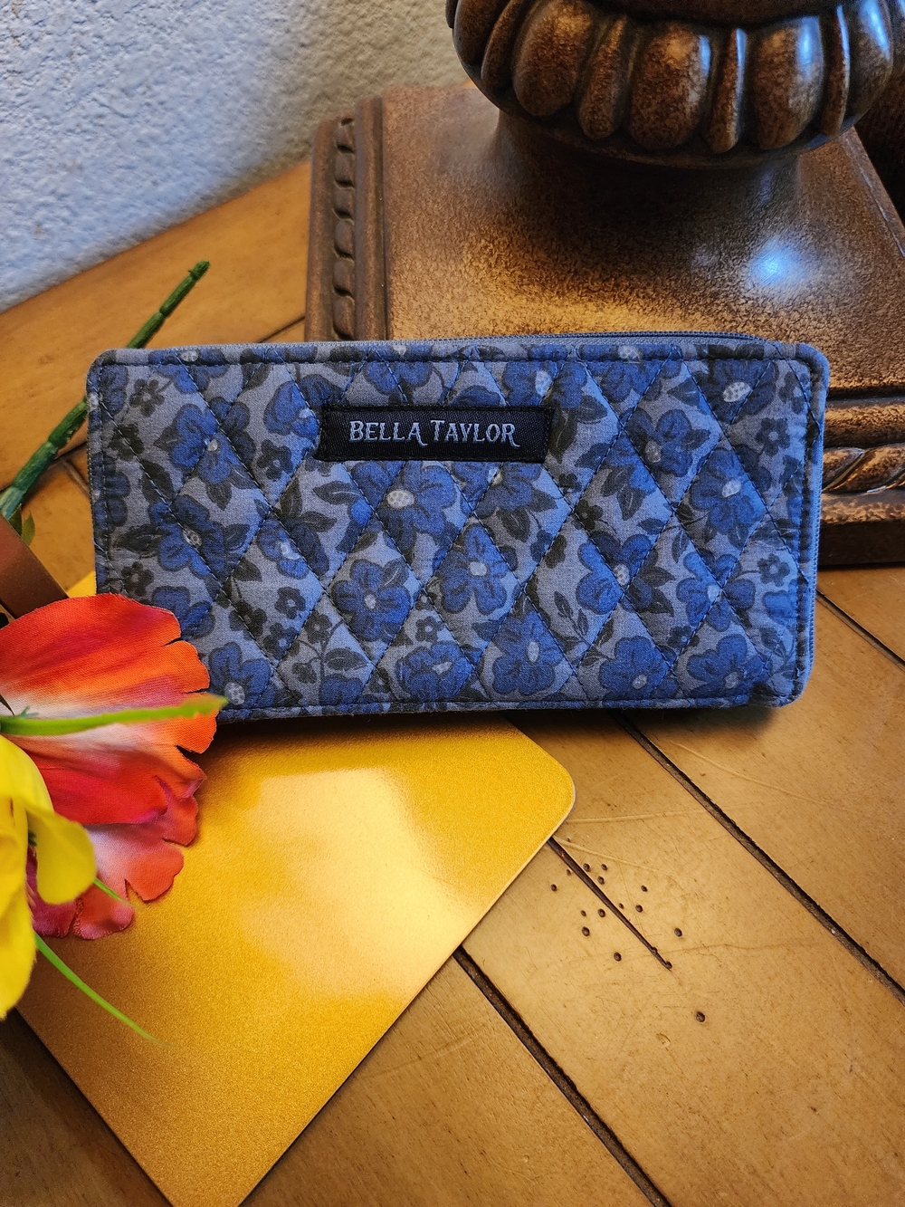 Bella Taylor Quilted Navy Blue Floral RFID Wallet Clutch